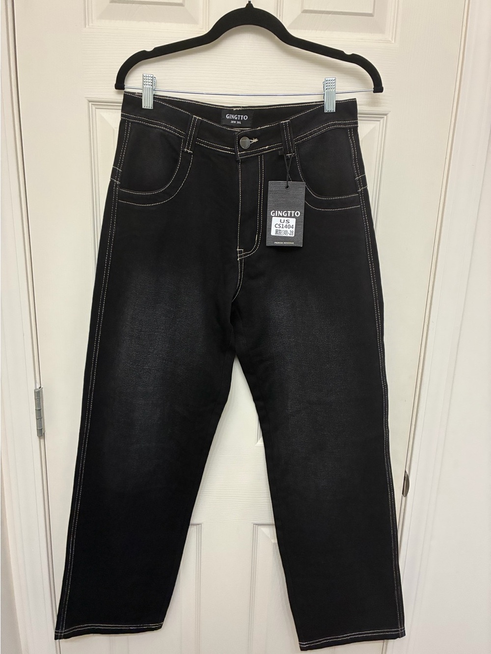 GINGTTO Men’s Dark Wash Straight Leg Jeans NWT Size 28x30 Contrast Stitch
